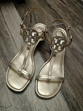 Tory Burch Metallic Gold Miller T-Strap Sandals